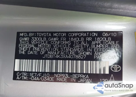 2010 Toyota Yaris from USA, damaged, VIN JTDBT4K3XA4078827
